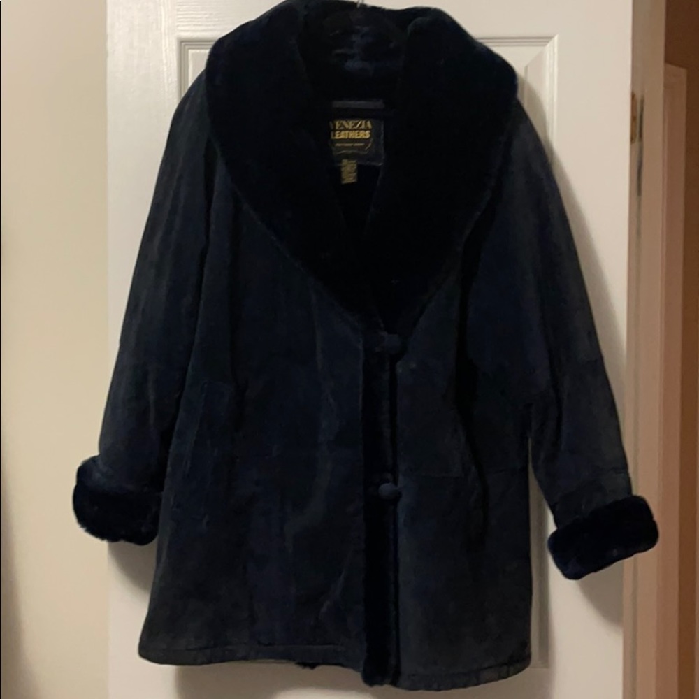 Venezia Leathers Faux Fur Blue Winter Coat (14/16)